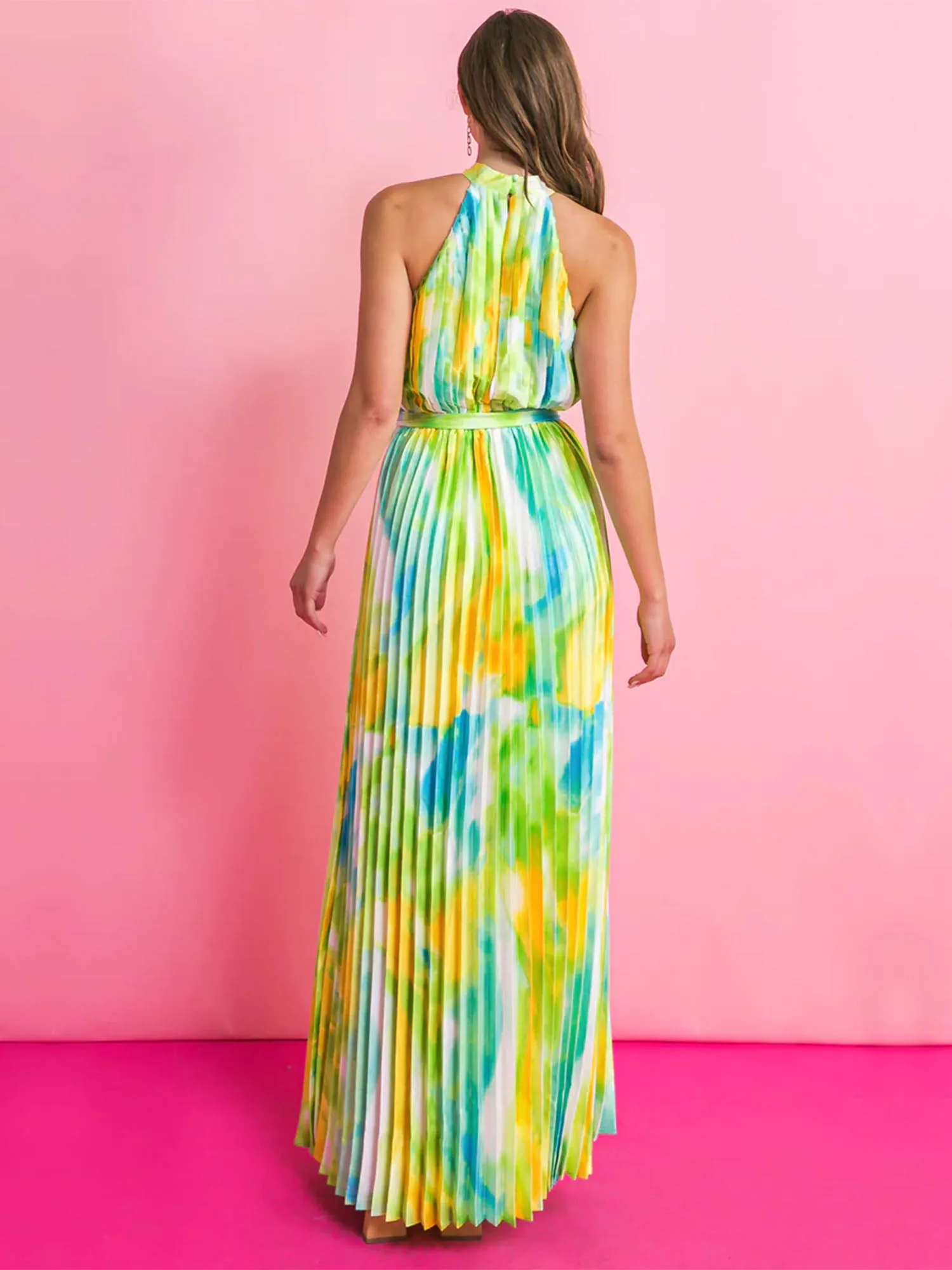 Flying Tomato Halter Neck Pleated Tie Dye Maxi Dress - Brands We Love