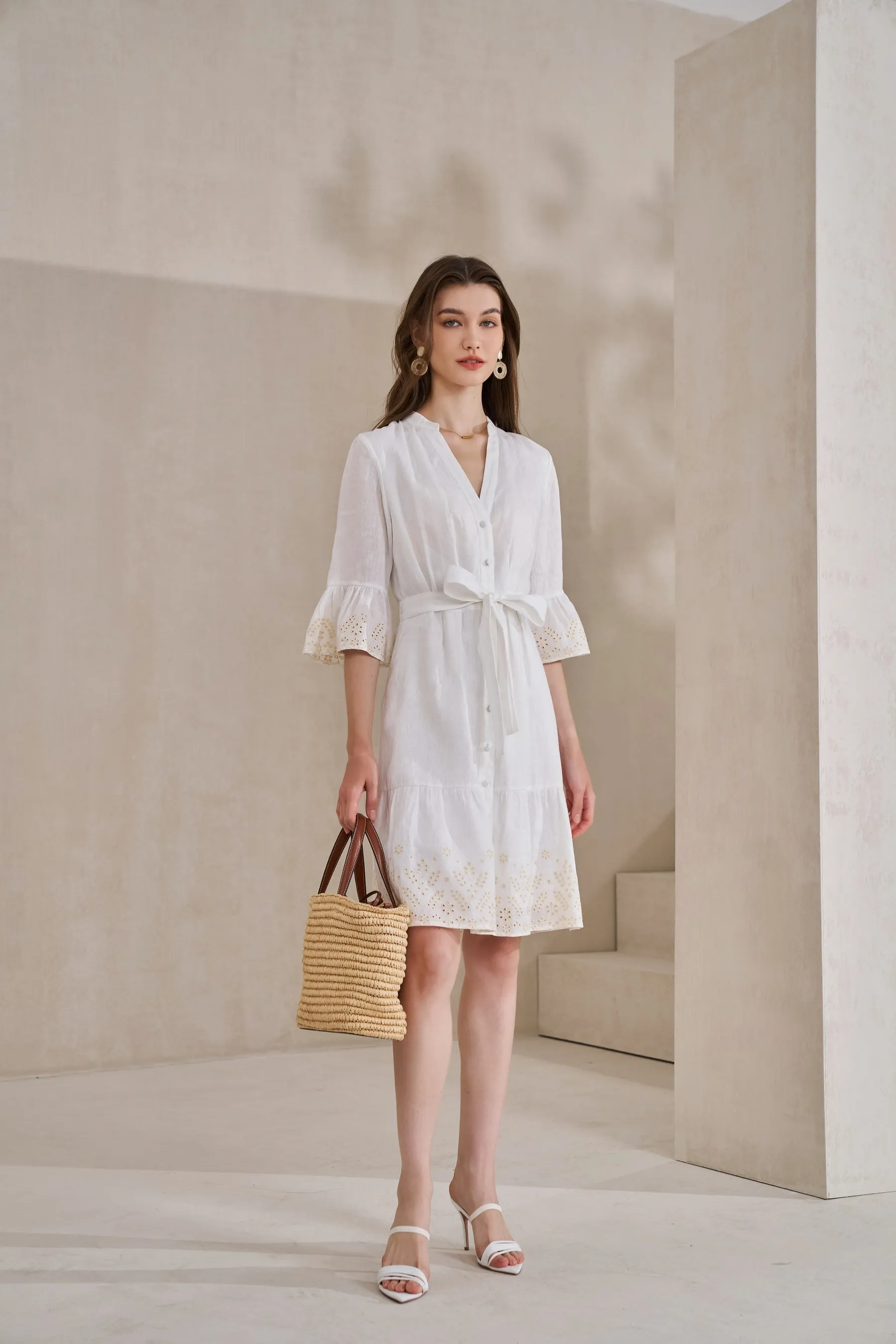 GDS Raven Linen Short Dress | White