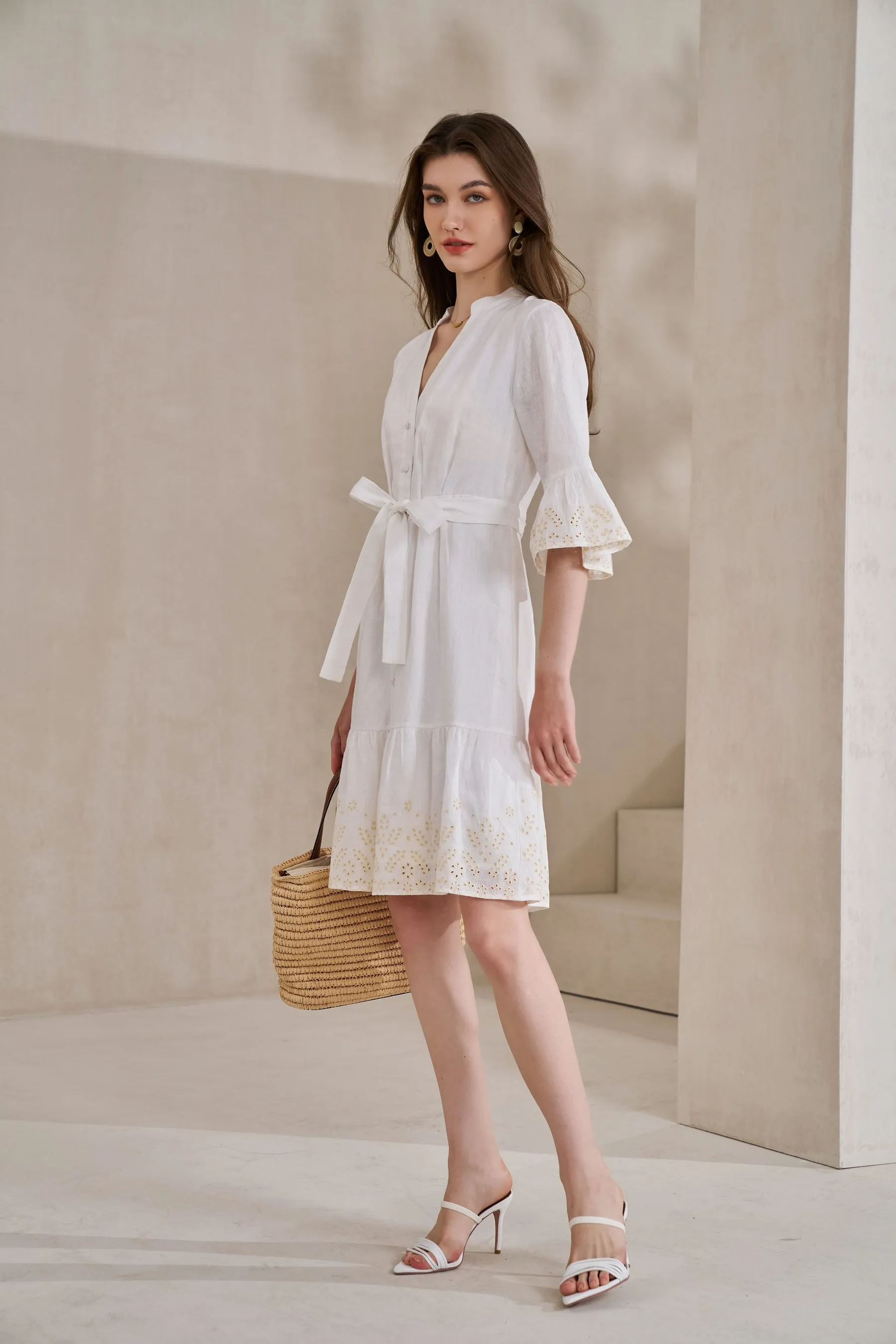 GDS Raven Linen Short Dress | White