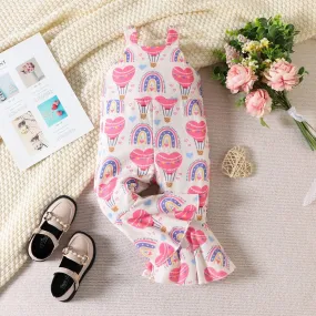 Girls White & Pink Print jumpsuit