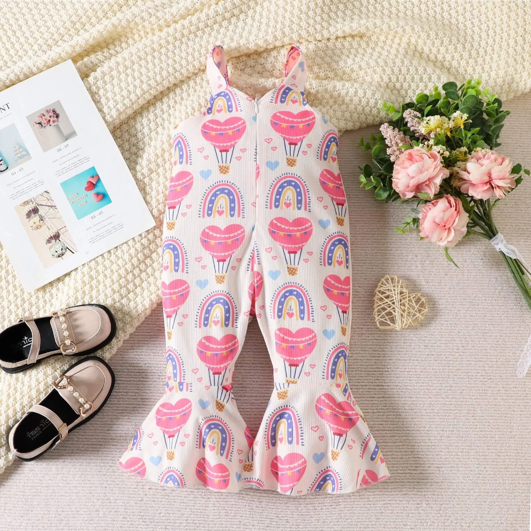 Girls White & Pink Print jumpsuit