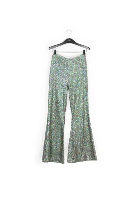 Green, fuchsia and blue sequined flared pants