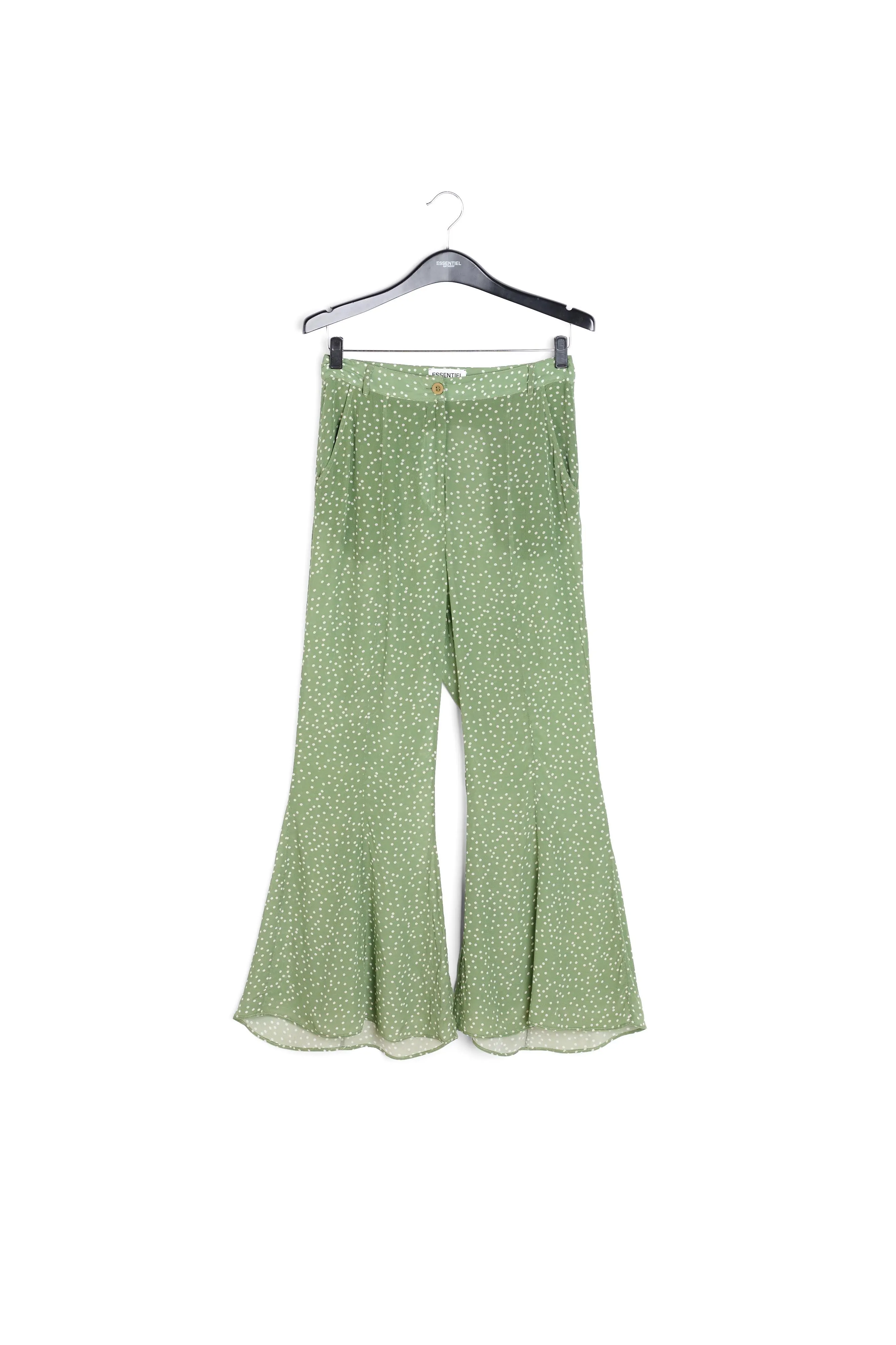 Green polka dot flared pants