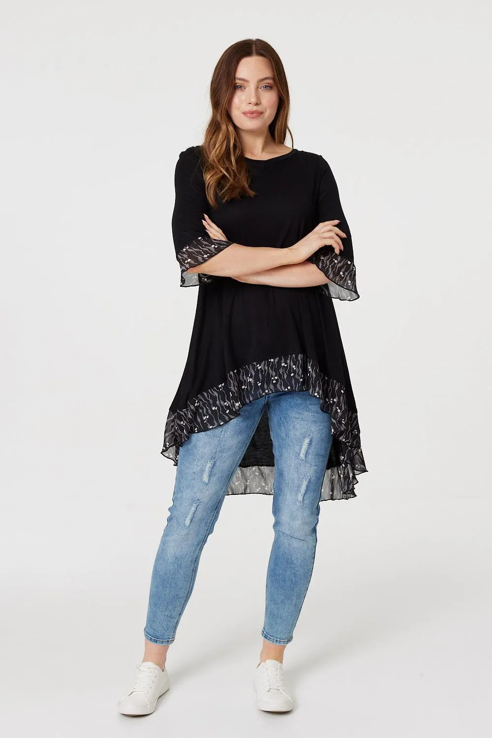 High Low Frilled Hem Tunic Top