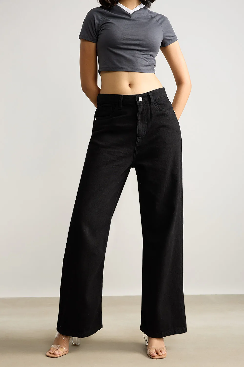 High Waisted Wide Black Jeans