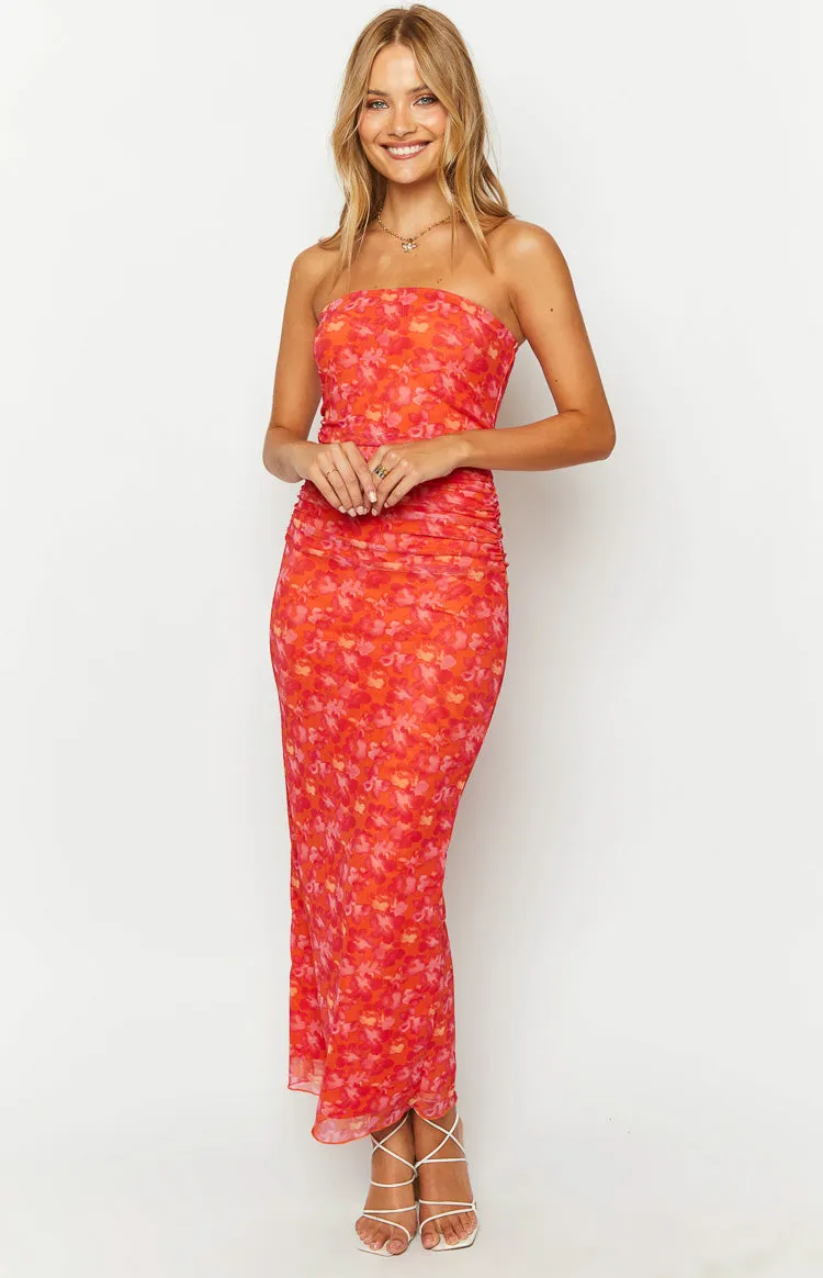 Imogen Orange Floral Print Maxi Dress