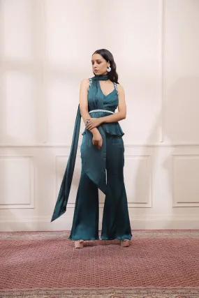 Jade green Co-Ord set with draped stole