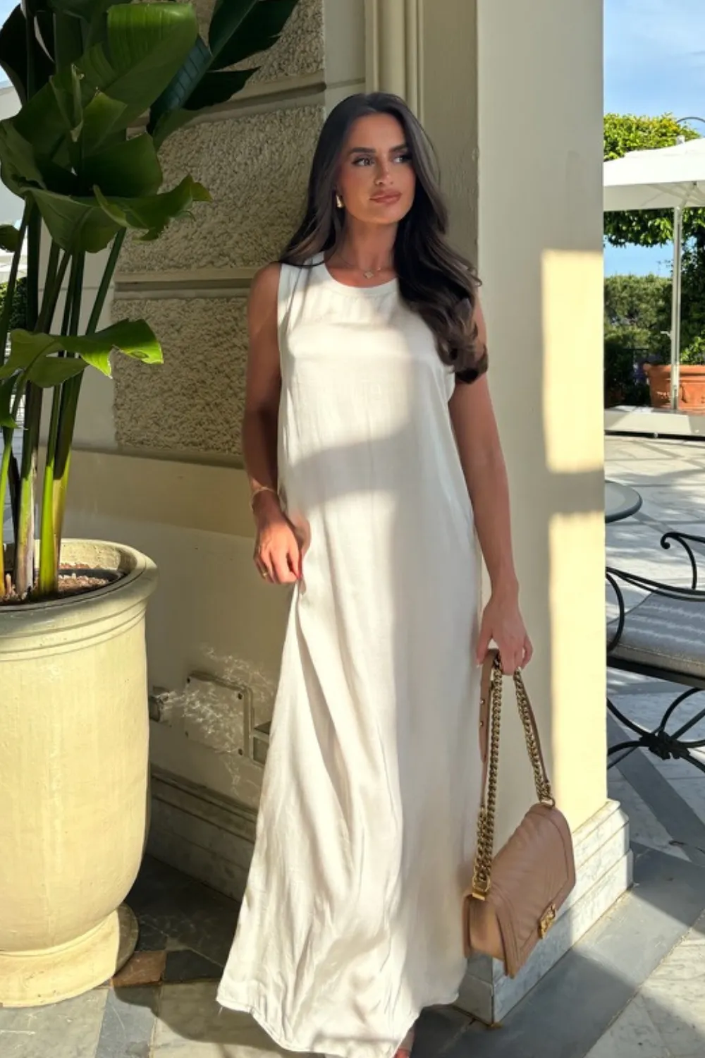 Jemma cream satin loose fit maxi dress