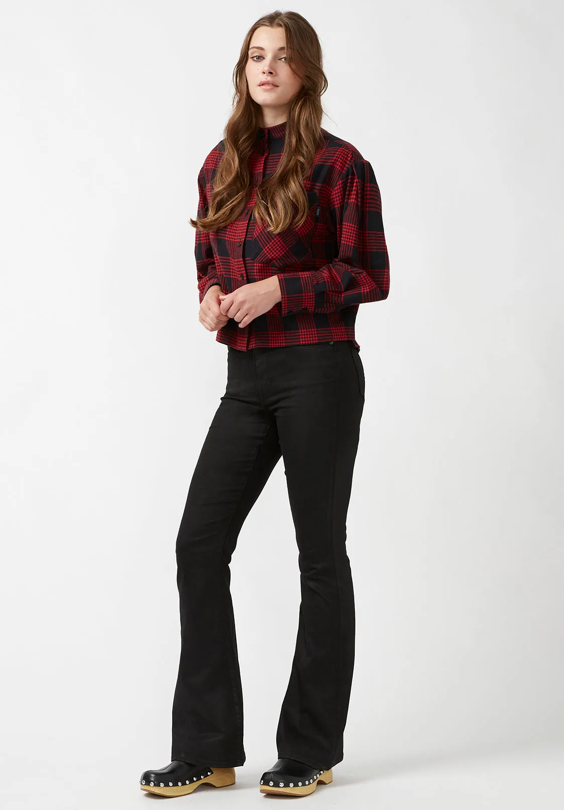 Joplin High Rise Flared Women's Coated Jeans in Black - BL15945