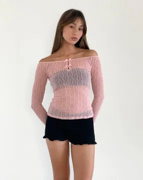 Kazi Bardot Top in Crinkle Pink