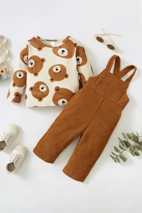 KIDS BEAR PRINT TOP AND OVERALL SET