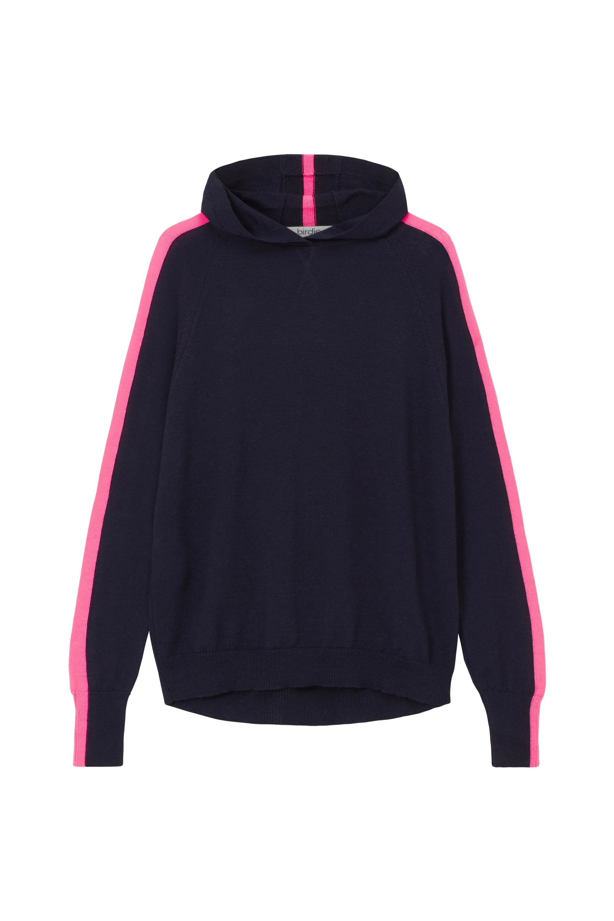 Ladies striped hoodie jumper in navy & bright pink