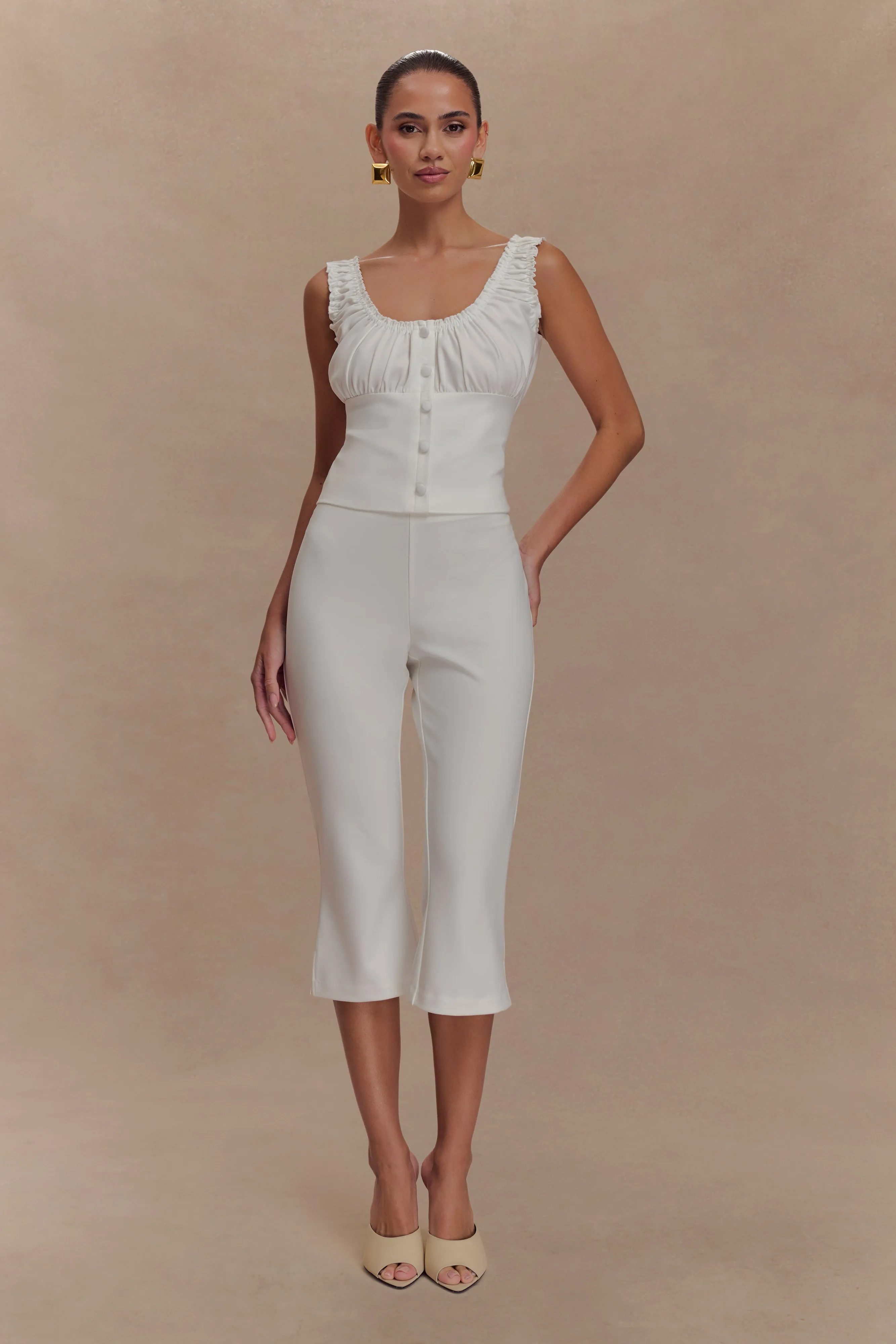 Layla Flared Crepe Capri Pants - White