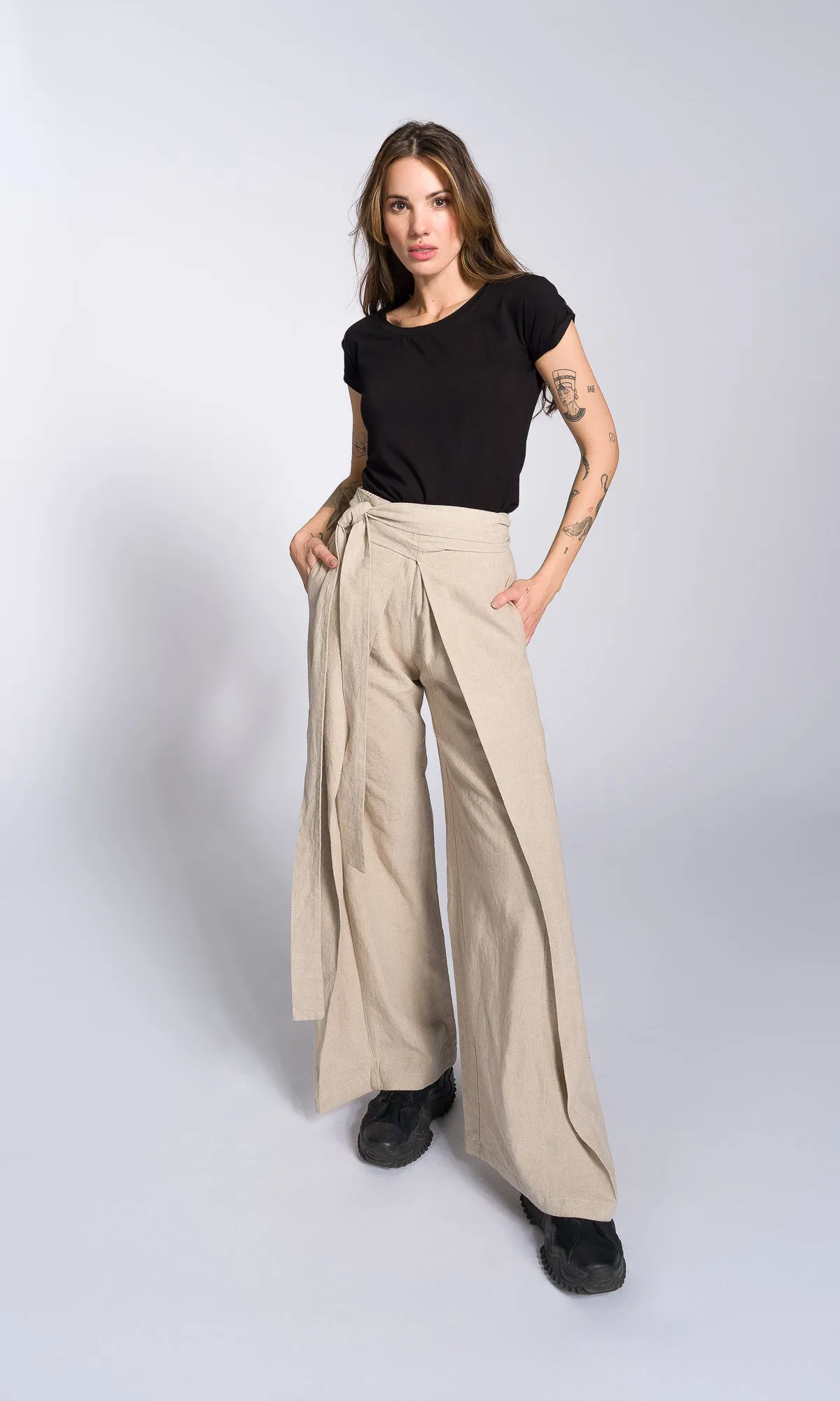 Linen Wide Leg Wrap Pants