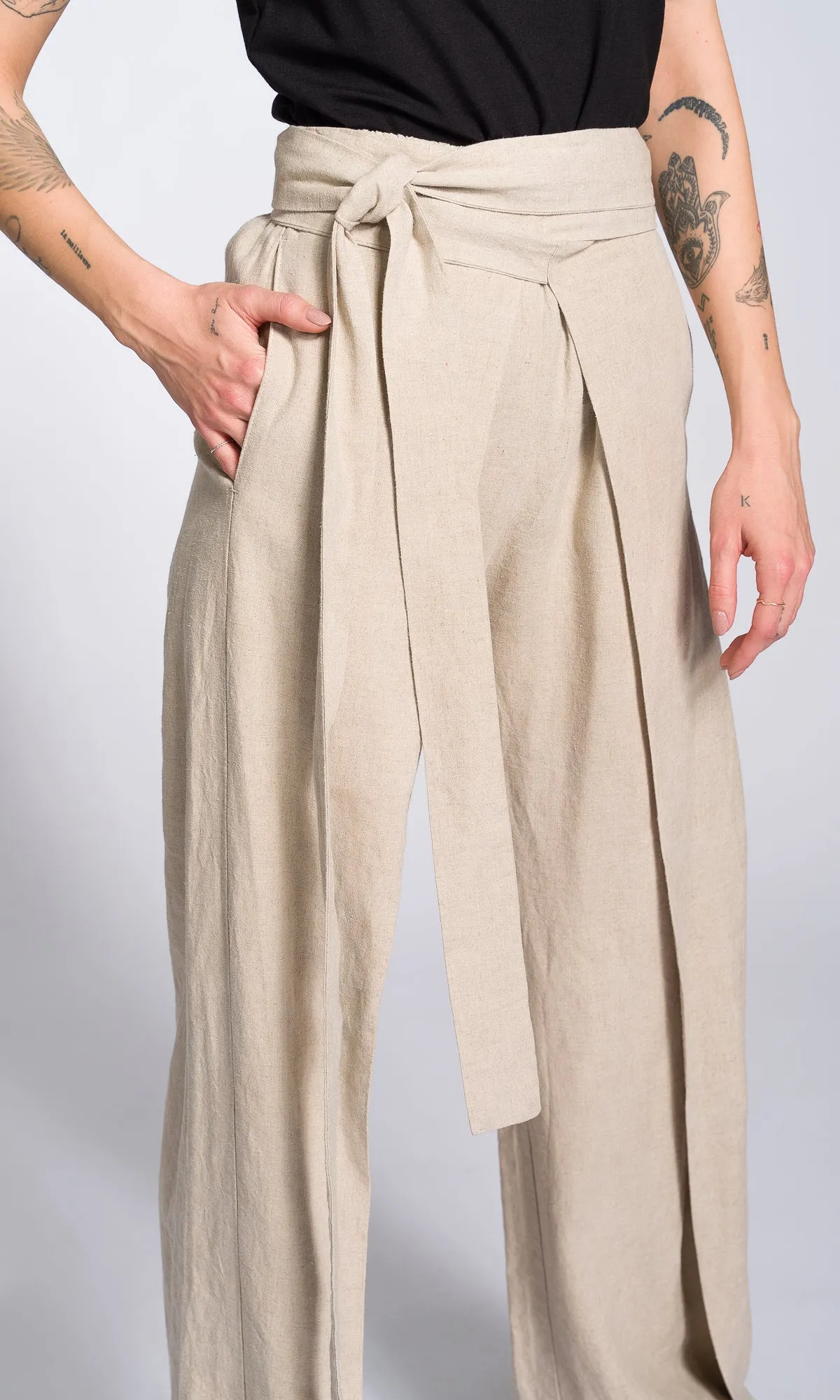 Linen Wide Leg Wrap Pants