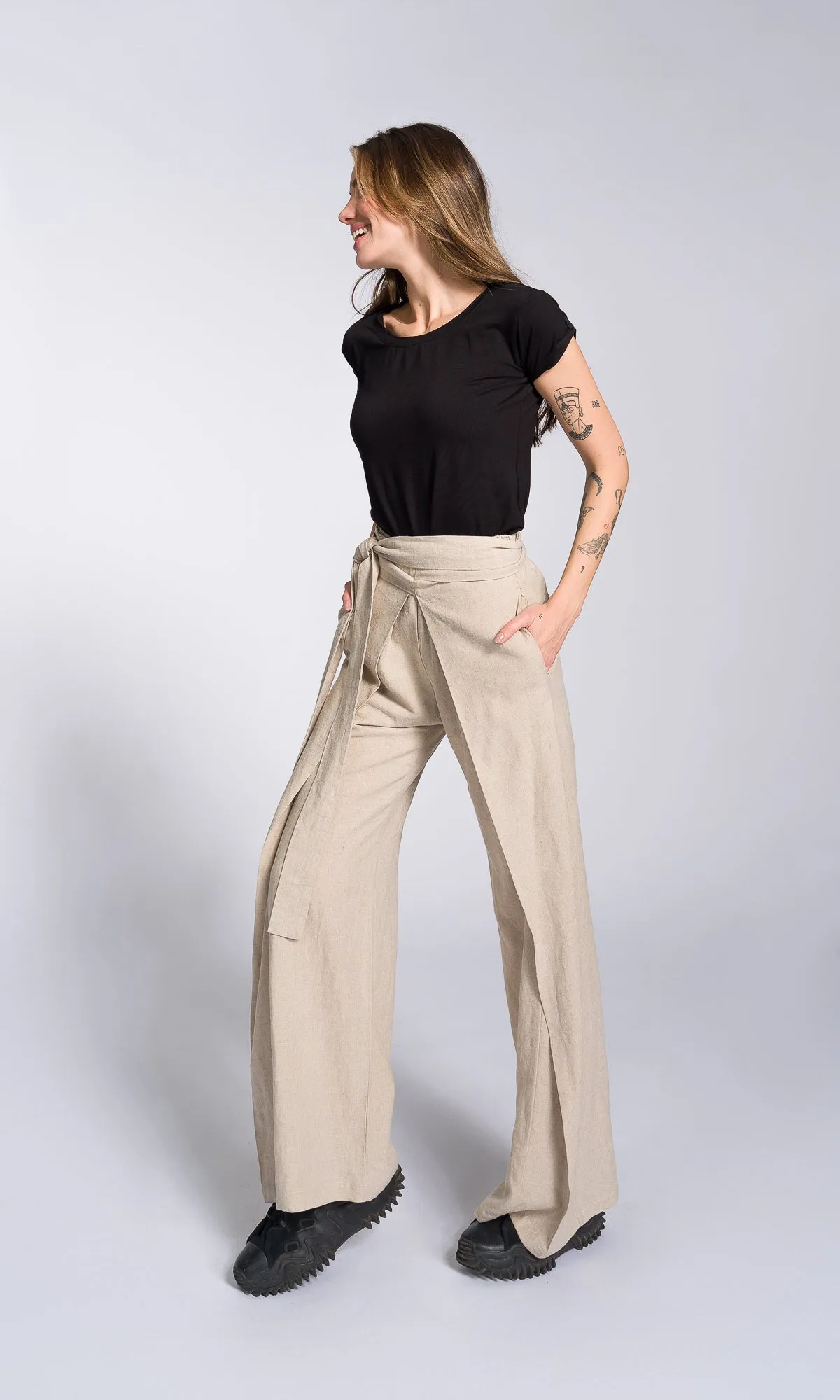 Linen Wide Leg Wrap Pants