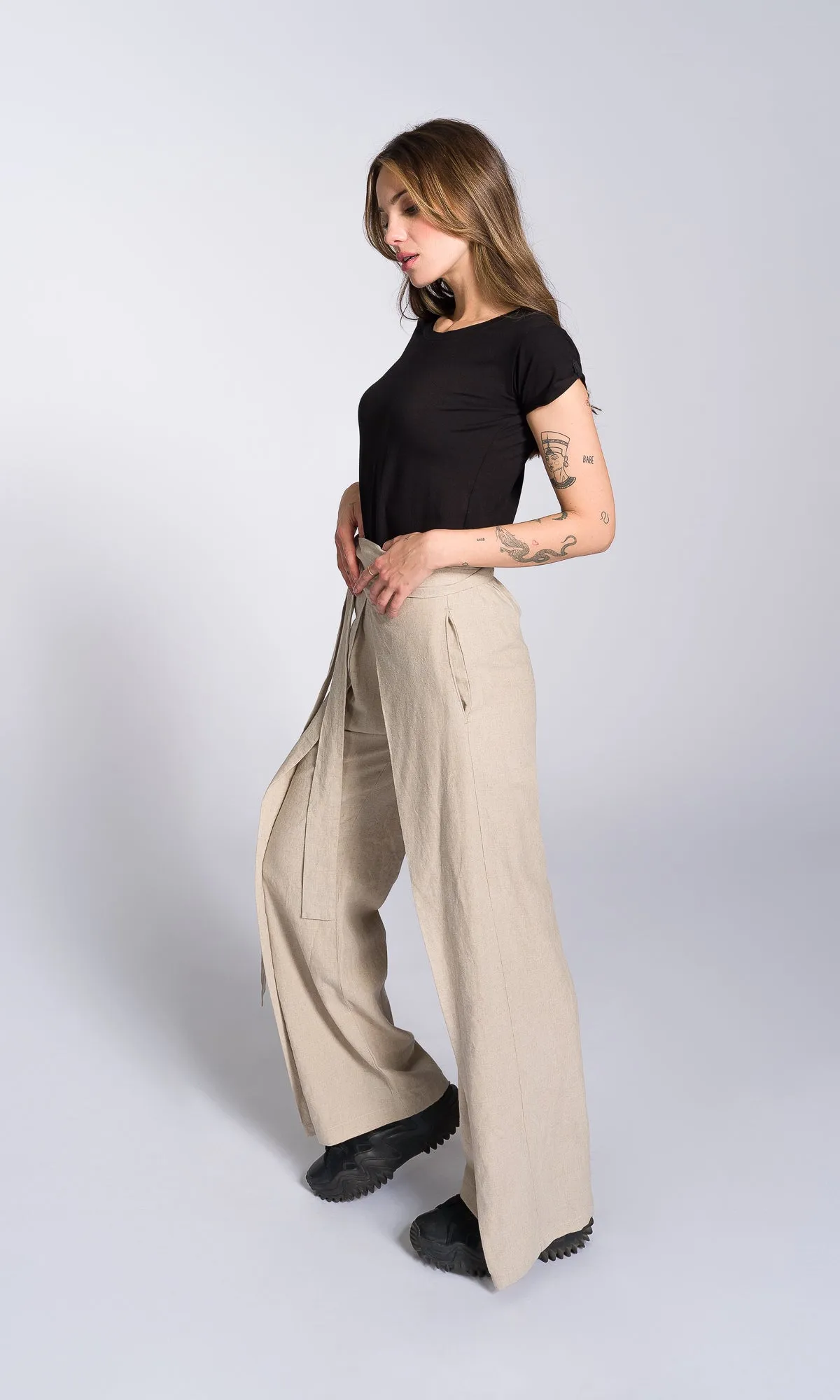 Linen Wide Leg Wrap Pants