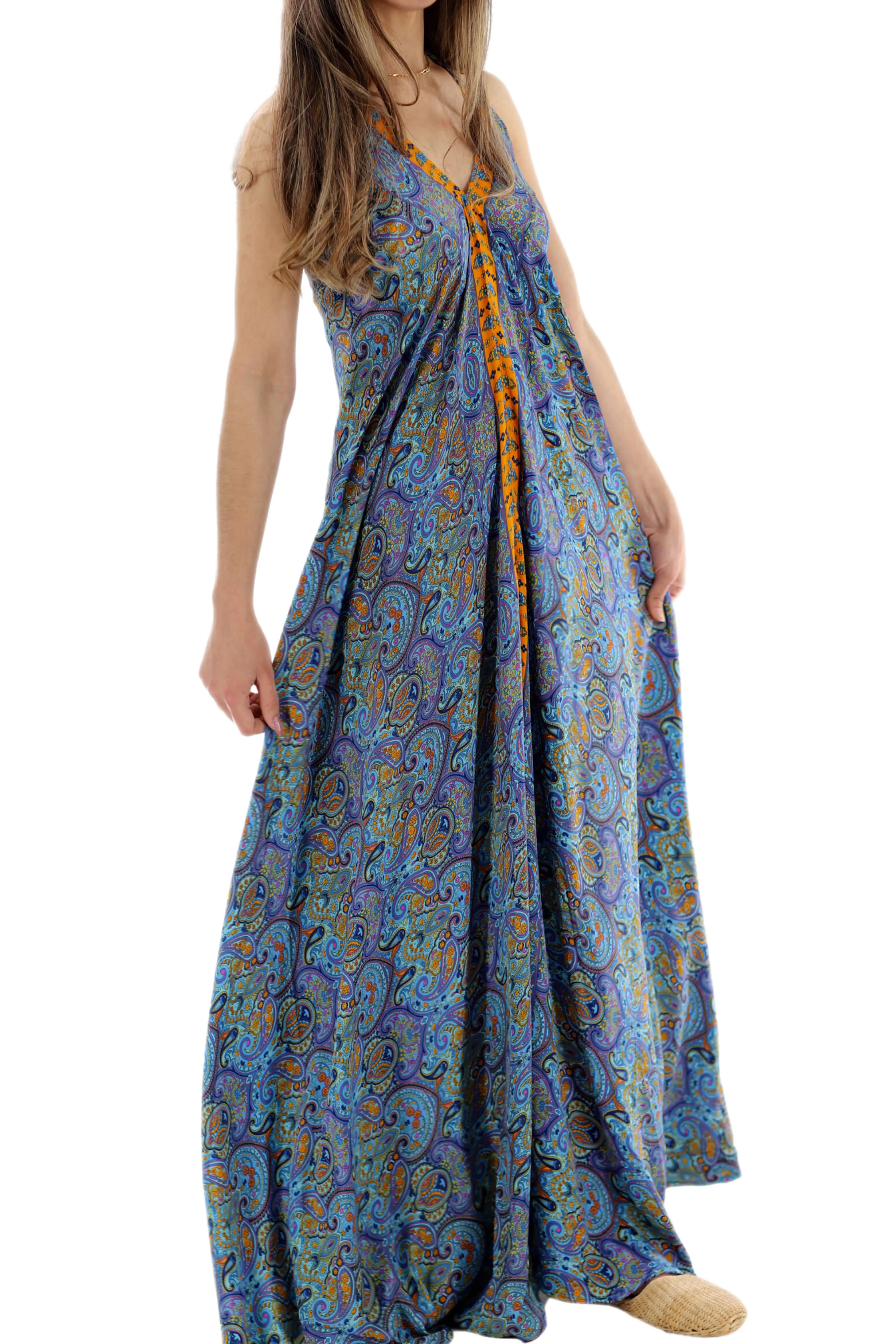 Long Flowy Floral 'Francesca' Maxi Dress in Blue