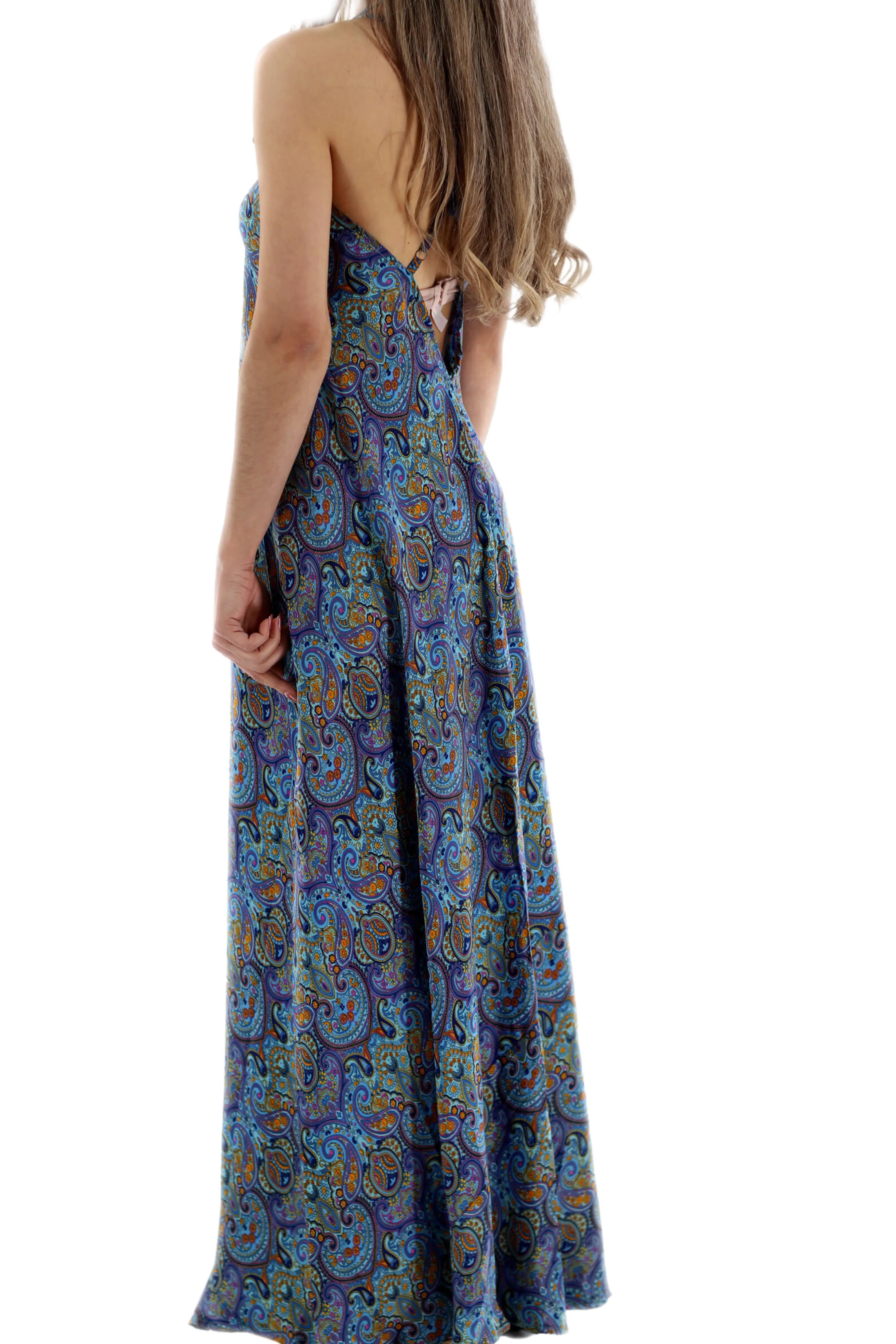 Long Flowy Floral 'Francesca' Maxi Dress in Blue