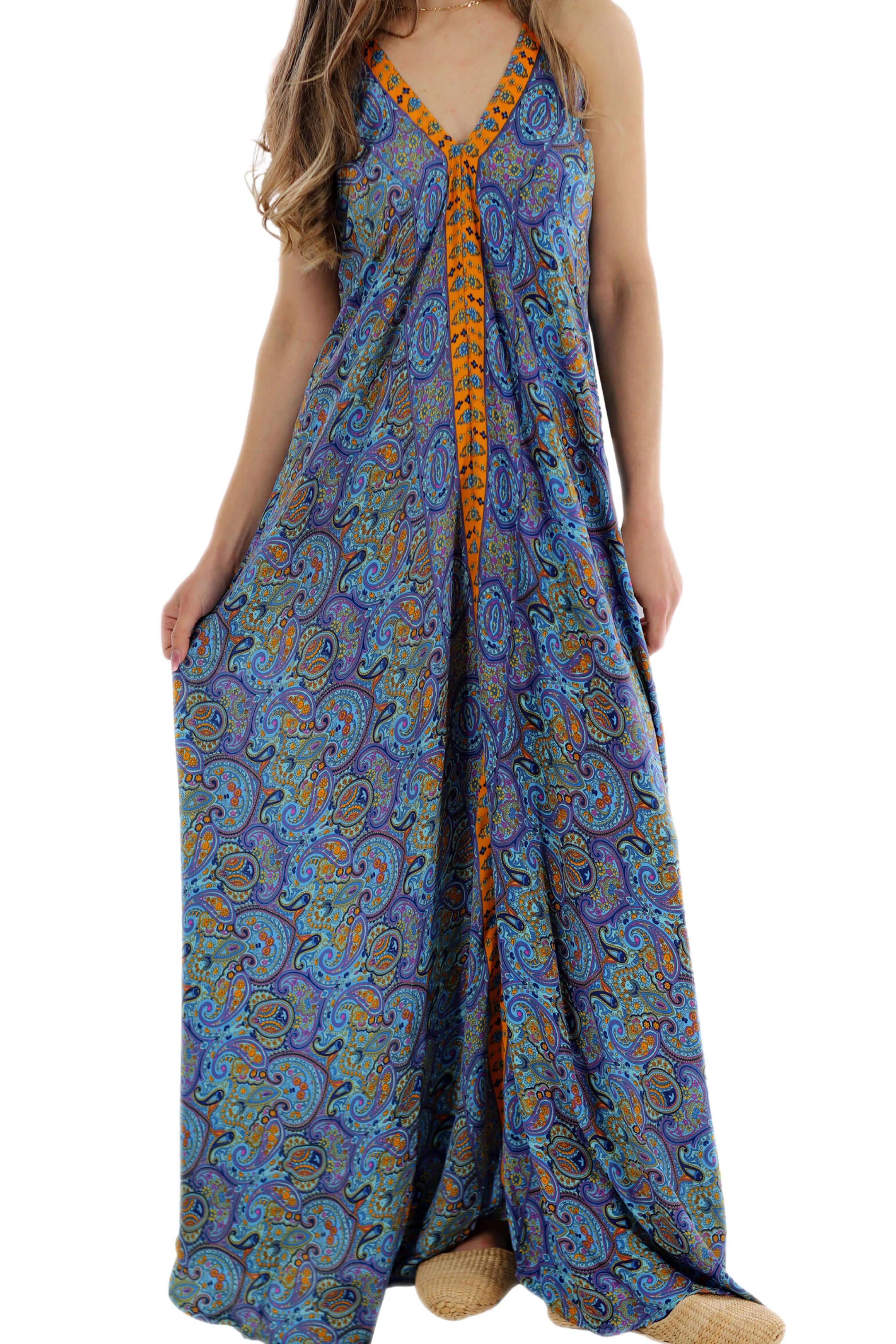 Long Flowy Floral 'Francesca' Maxi Dress in Blue