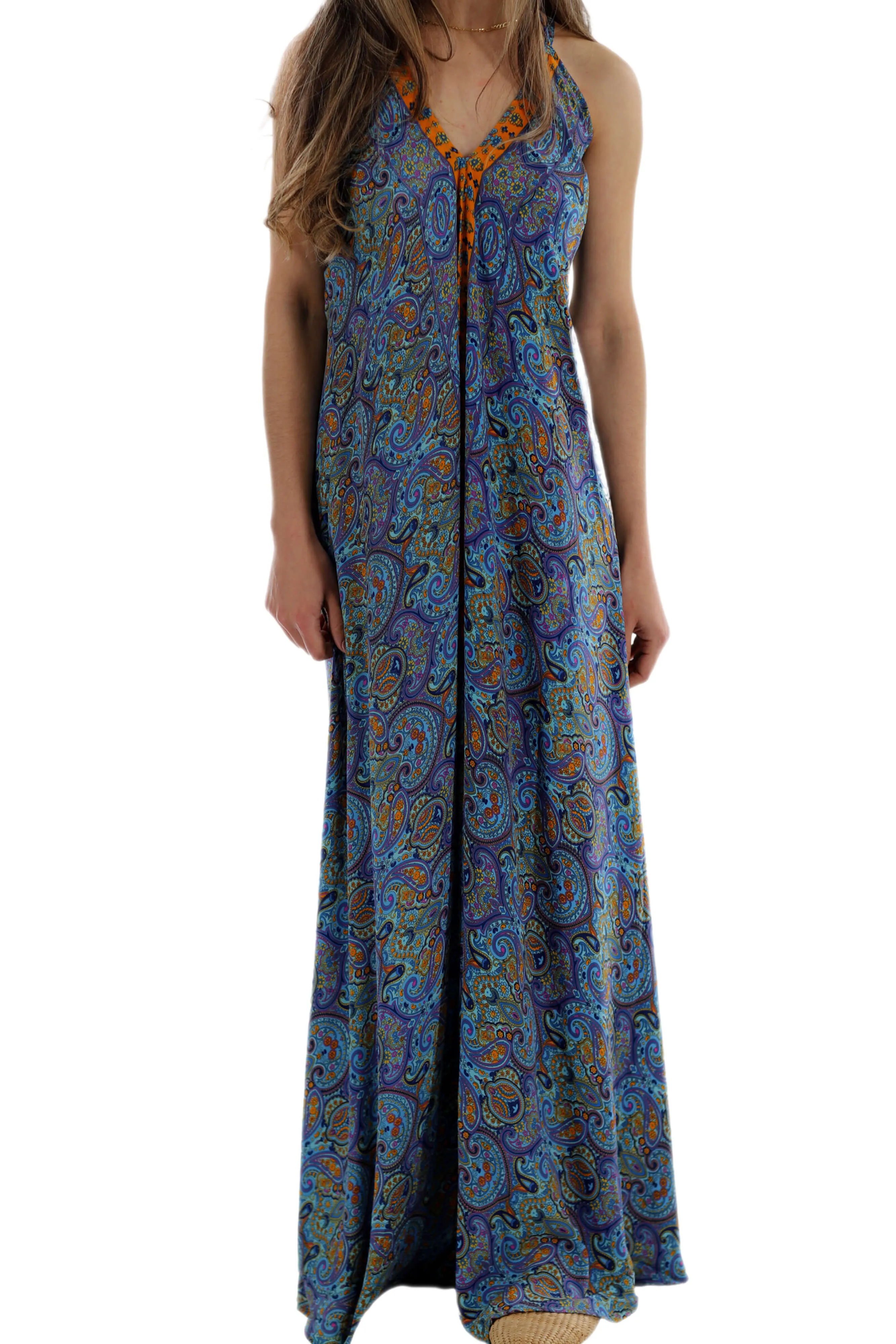 Long Flowy Floral 'Francesca' Maxi Dress in Blue