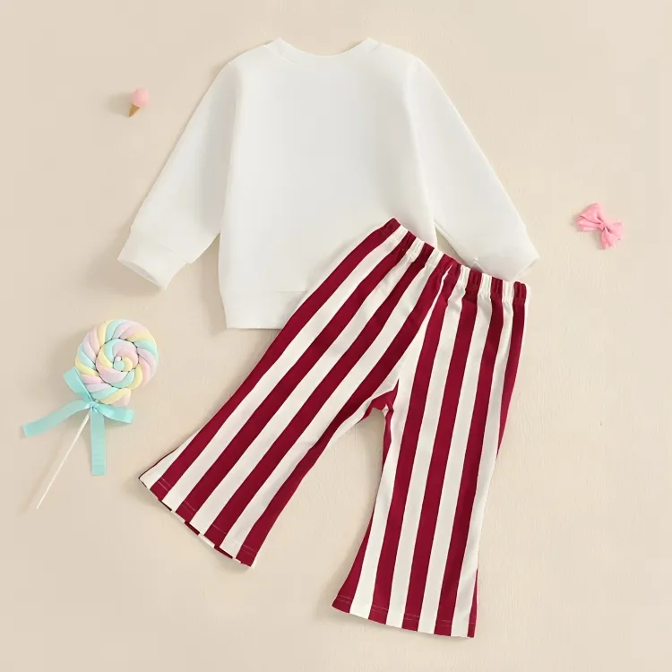 Long Sleeve Striped Bow Print Flare Baby Set