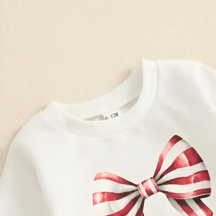 Long Sleeve Striped Bow Print Flare Baby Set