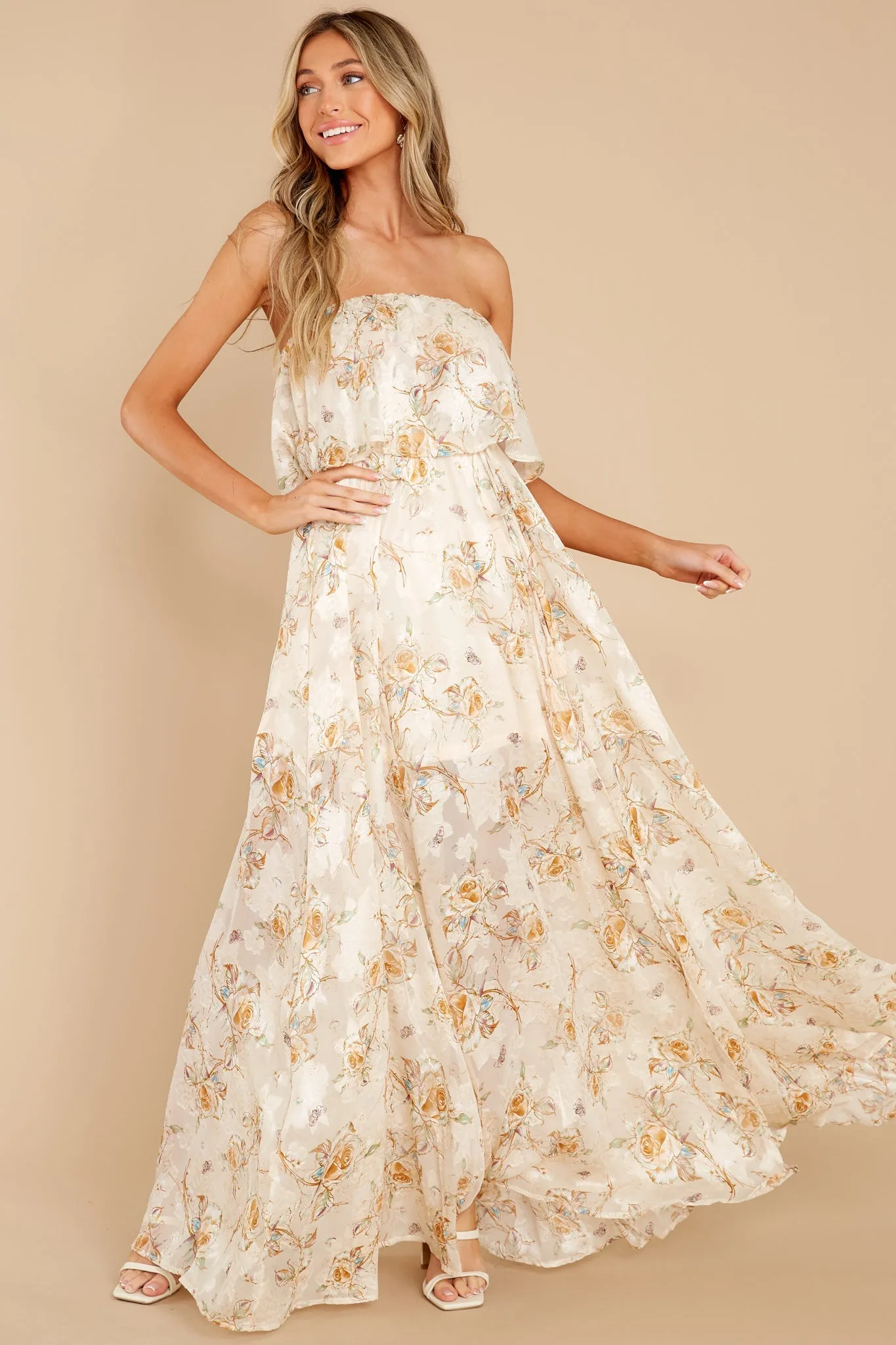 Lovely Vision Ivory Floral Print Maxi Dress