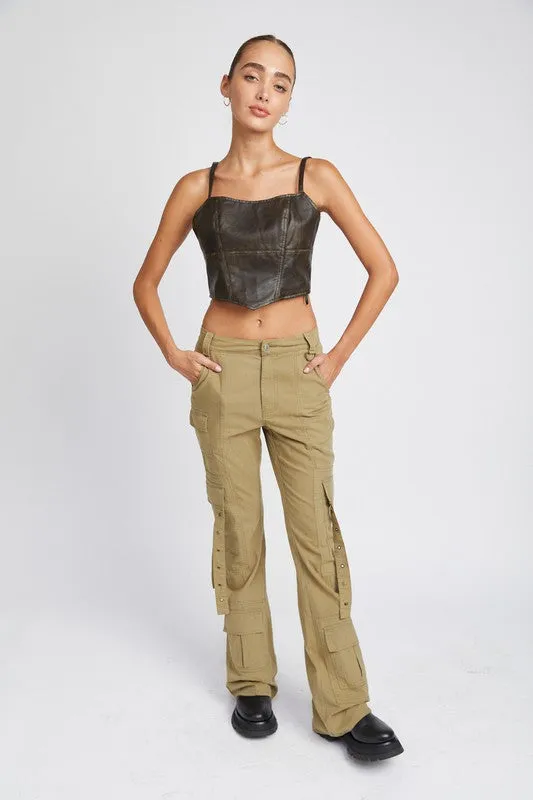 LOW WAIST CARGO FLARED PANTS