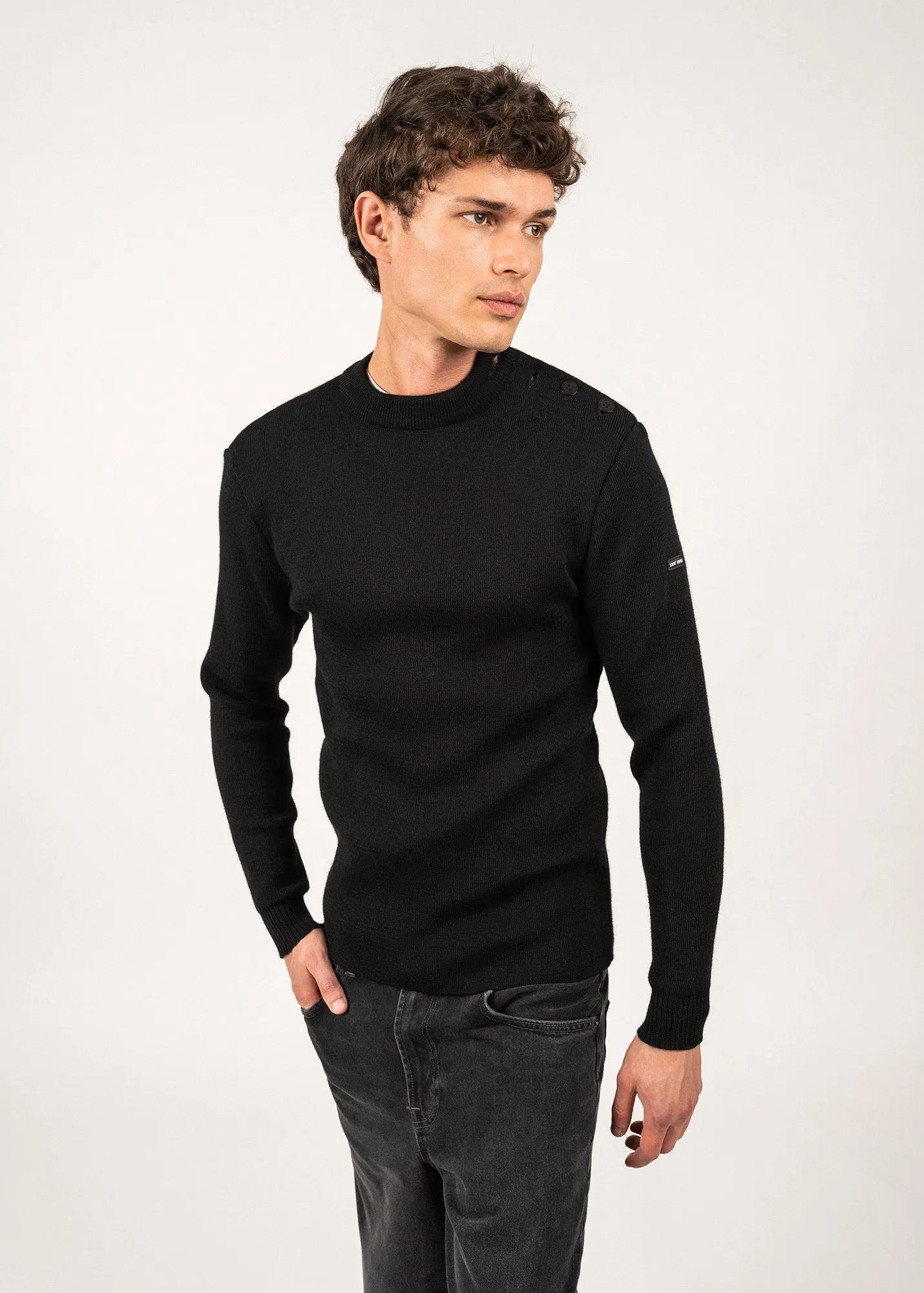 Matelot authentic sailor jumper - slim fit, in pure new wool (NOIR)