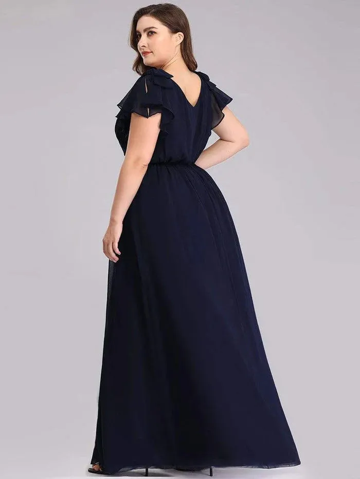 Maxi Long Chiffon Evening Dress for Women with Ruffles Sleeves