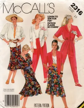 McCall's 2316 Womens Casual Shirt Skirt & Pleated Pants 1980s Vintage Sewing Pattern Size 14 UNCUT Factory Folded