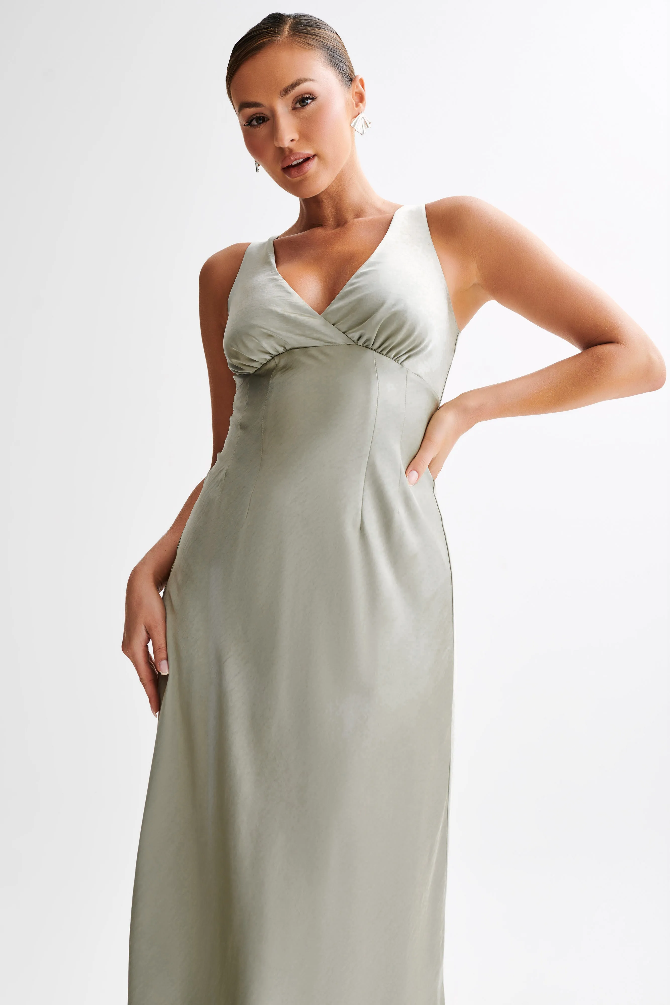 Meghan Satin Maxi Dress - Sage