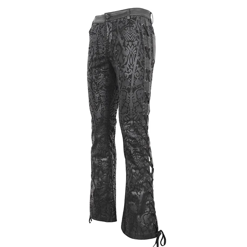 Men's Punk Lace-up Totem Printed Flared Pants