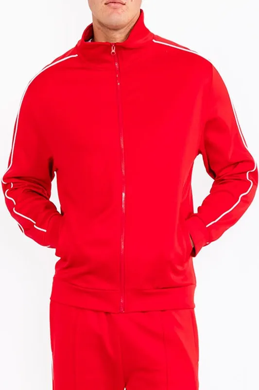 Mens Red w/White Side Pipe Track Jacket