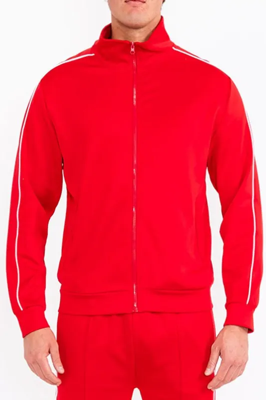 Mens Red w/White Side Pipe Track Jacket