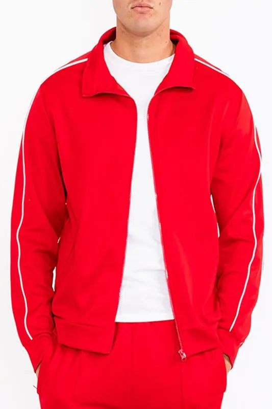 Mens Red w/White Side Pipe Track Jacket