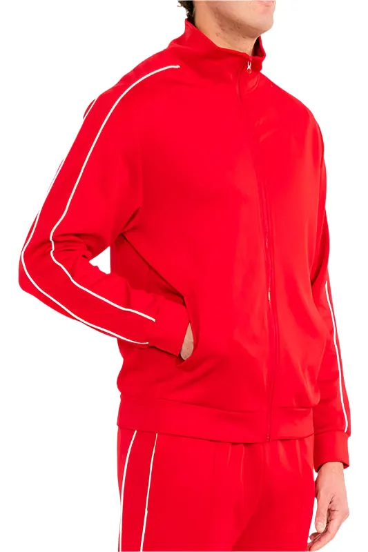 Mens Red w/White Side Pipe Track Jacket