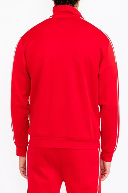 Mens Red w/White Side Pipe Track Jacket