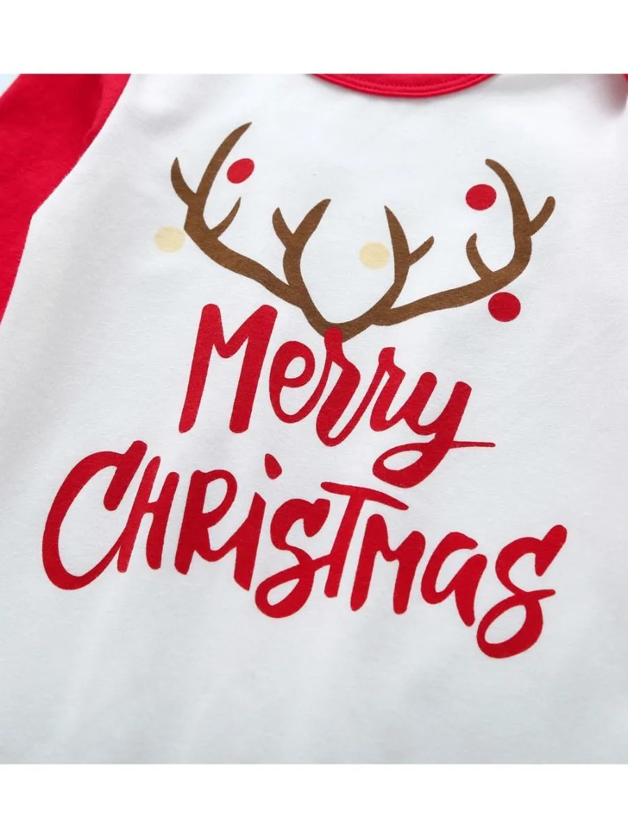 Merry Christmas Letters Print Baby Long-sleeved Overall