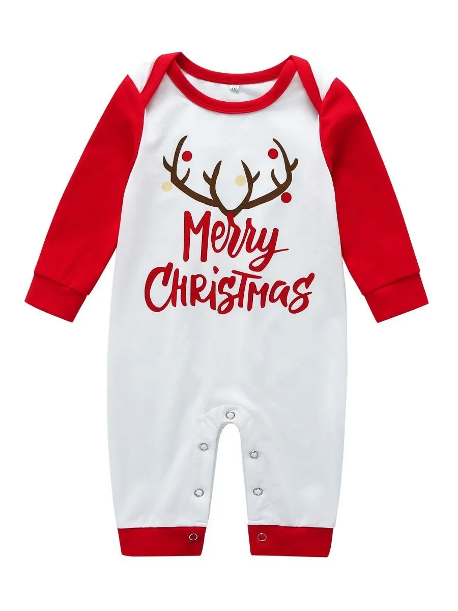 Merry Christmas Letters Print Baby Long-sleeved Overall