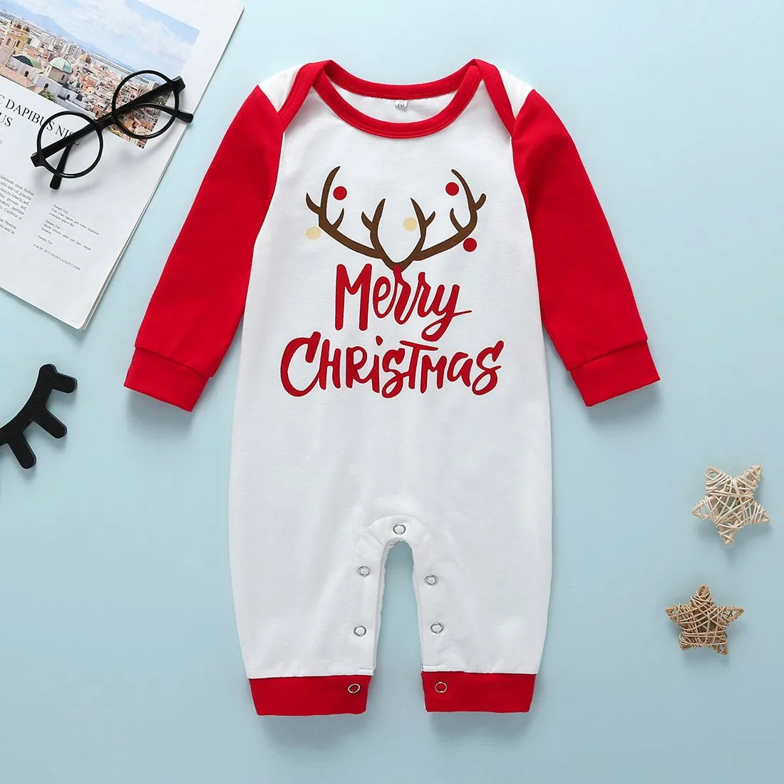 Merry Christmas Letters Print Baby Long-sleeved Overall