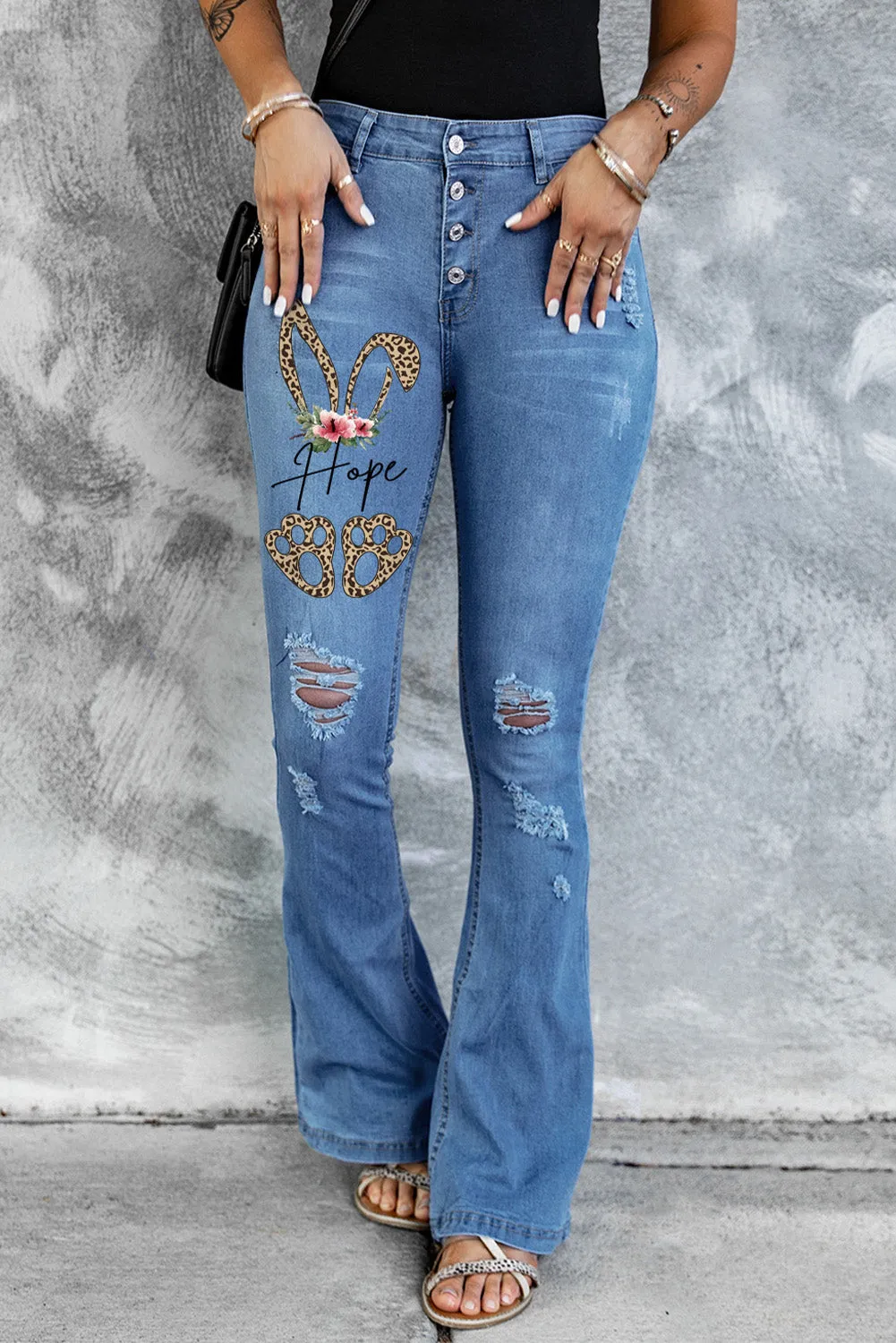 Mid Rise Button Front Flare Denim