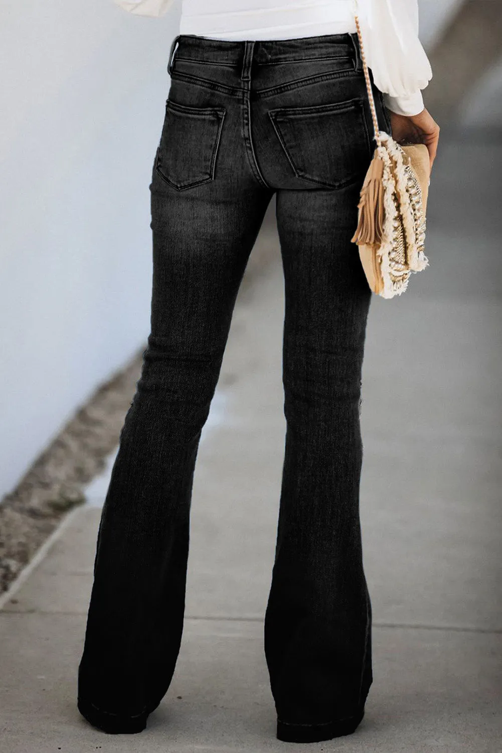 Mid Rise Button Front Flare Denim