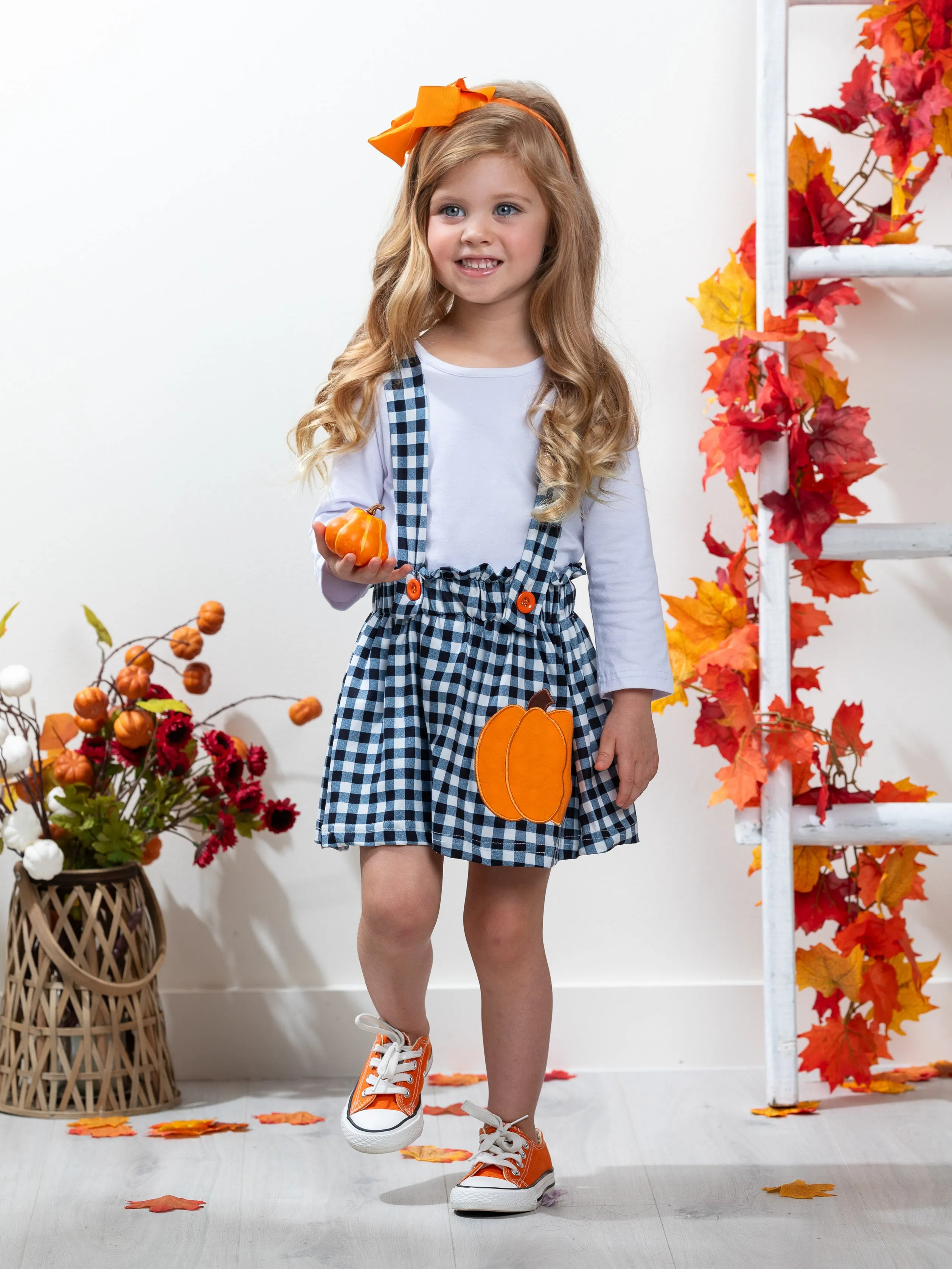 Mommy's Little Pumpkin Plaid Overall Skirt Set