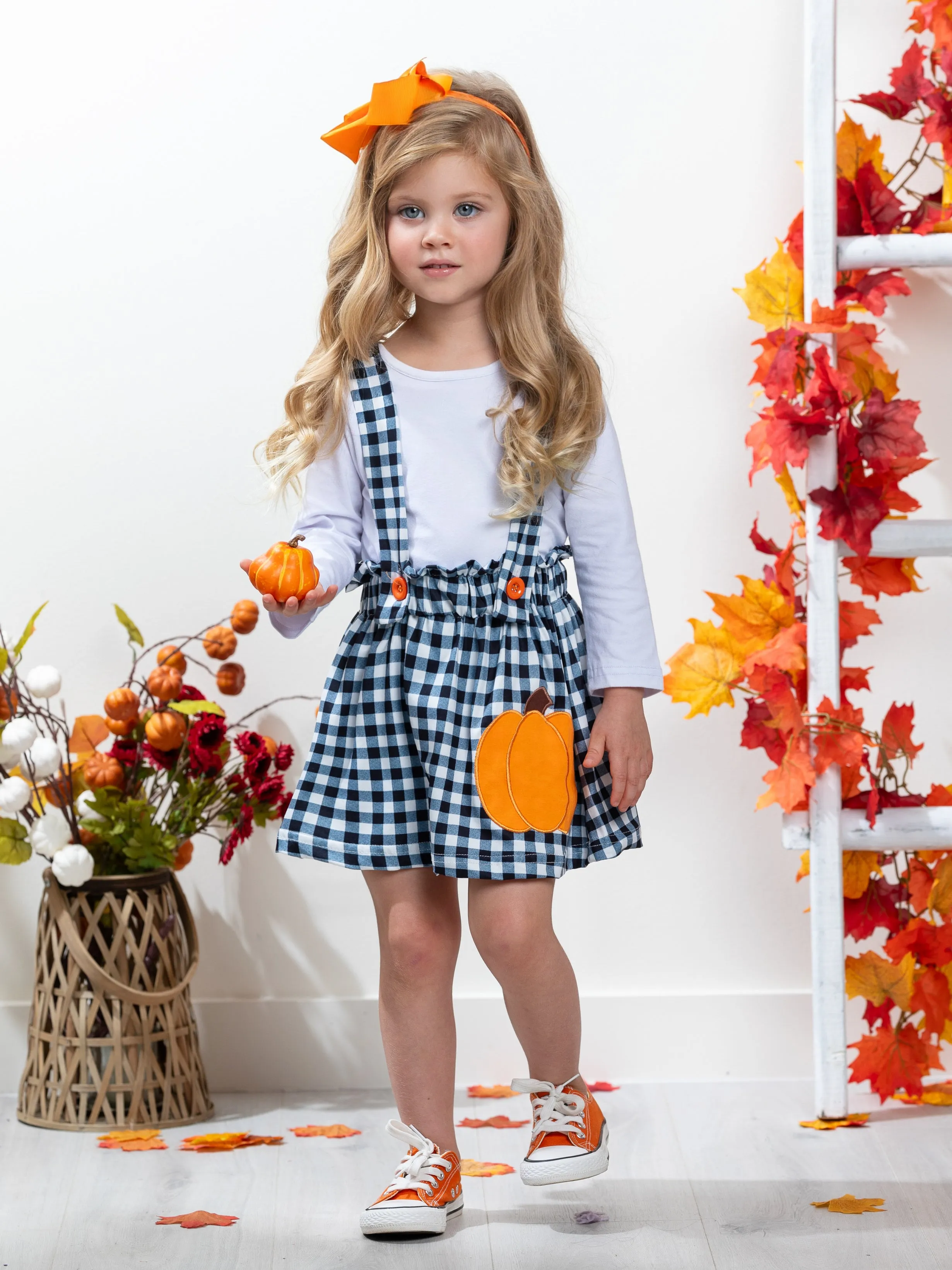 Mommy's Little Pumpkin Plaid Overall Skirt Set