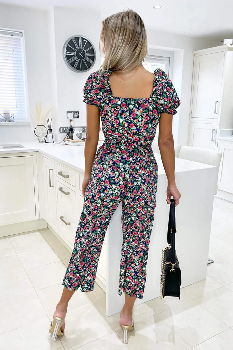 Multi Floral Milkmaid Jumpsuit