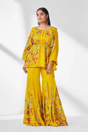 Mustard Peplum Tunic & Gharara Set (Set of 2)