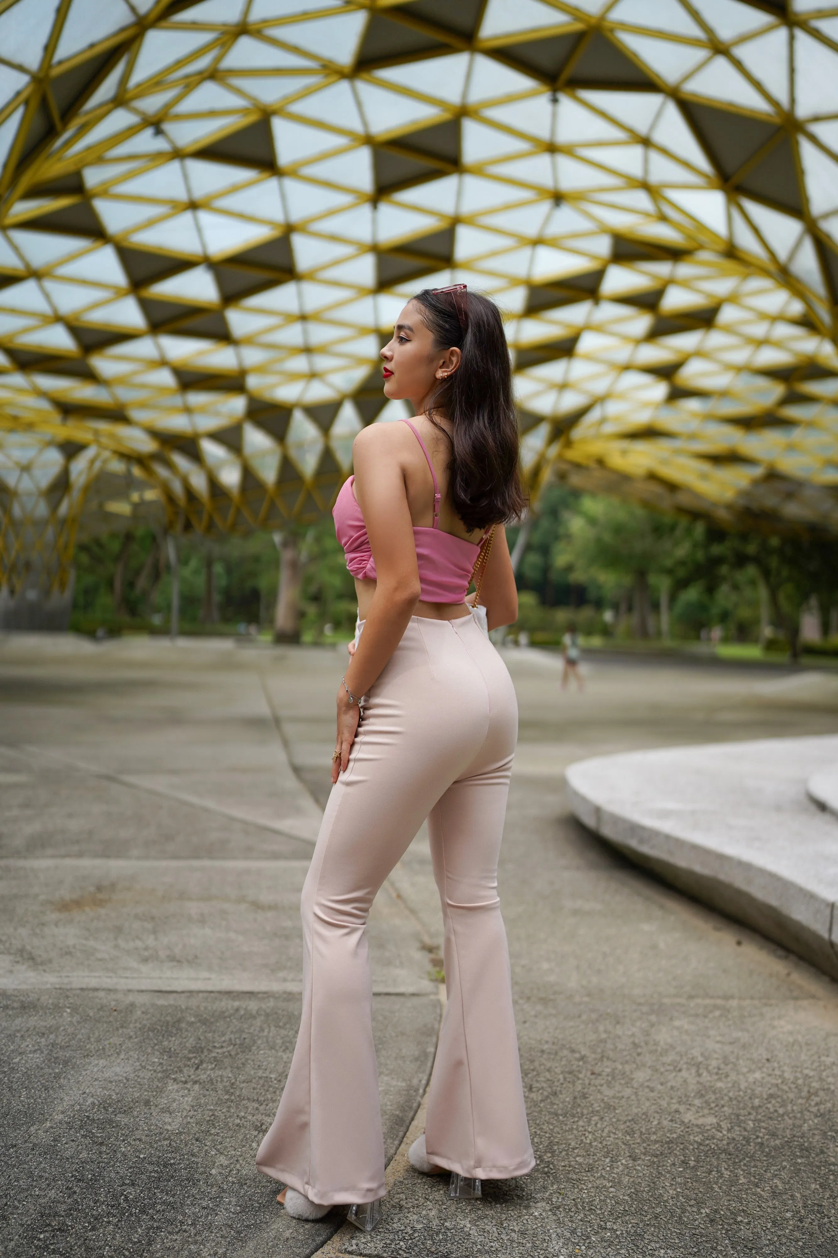 Ned Highwaisted Bell Bottom Pants in Pink