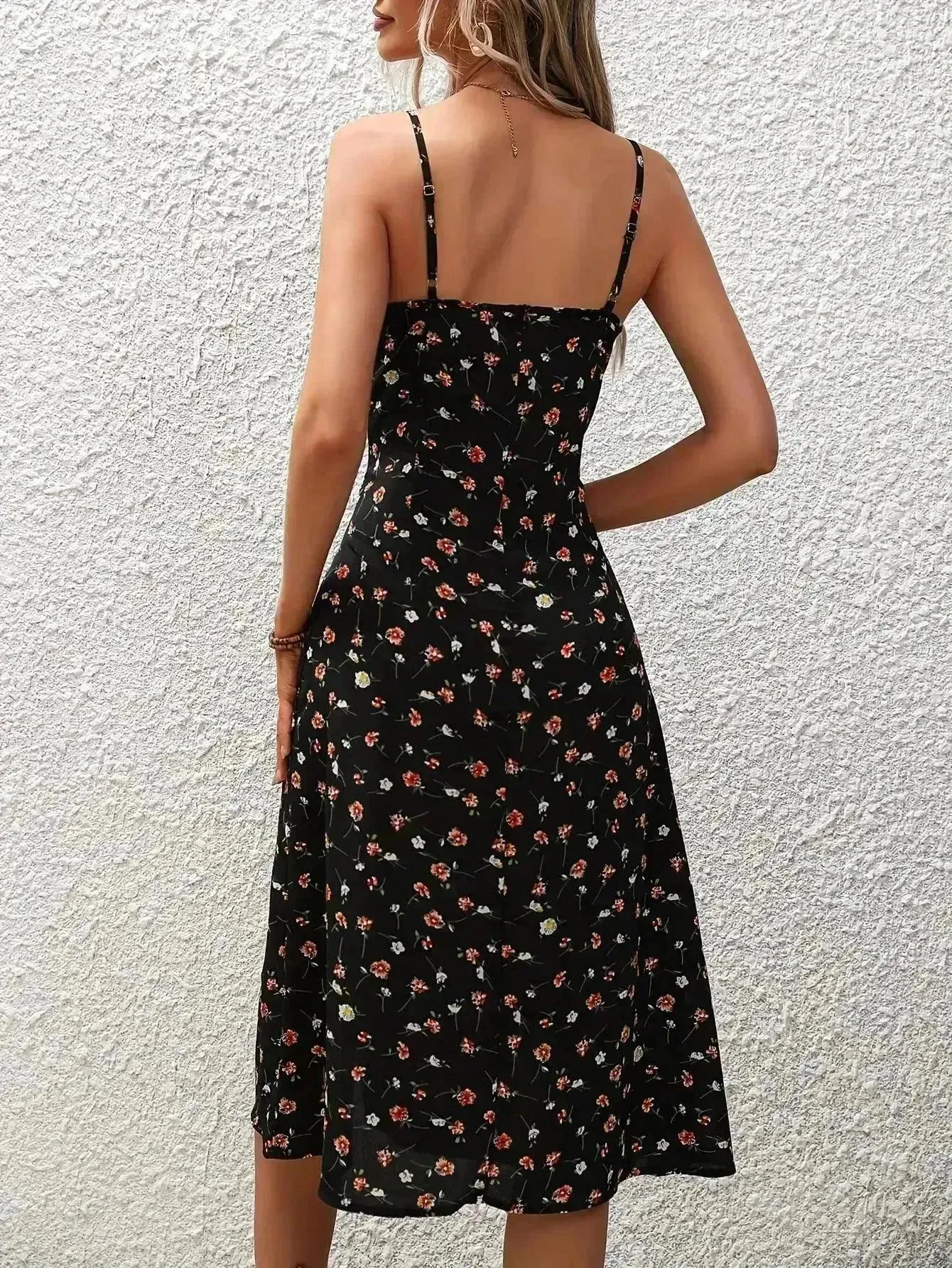 New Polka Dot Print Suspender Dress Summer Charming Slit Long Dresses For Womens Clothing